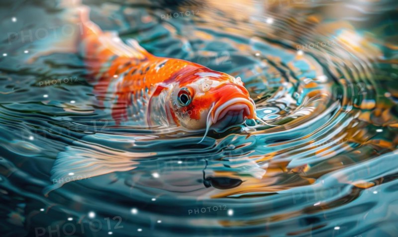 Close-up of a beautiful koi fish rising to the surface of the water AI generated