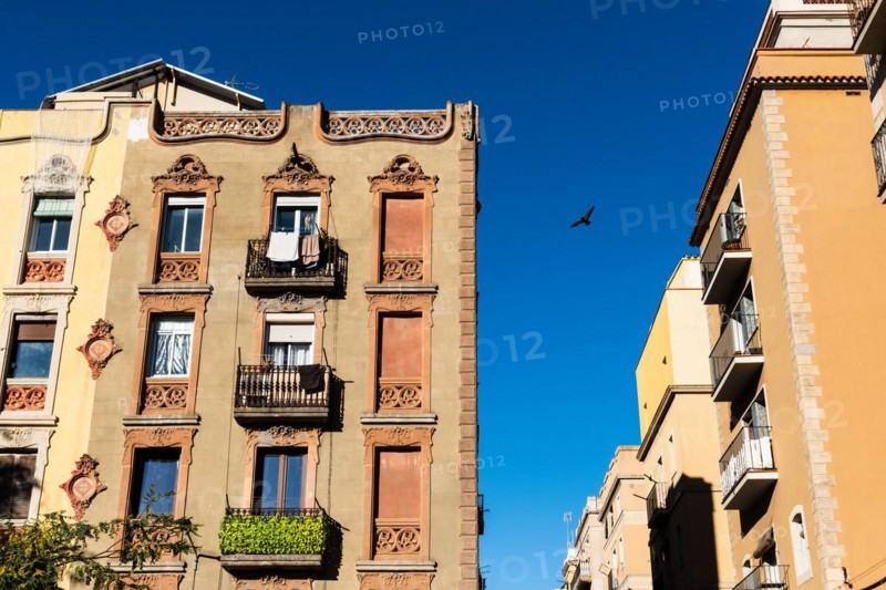 Street and old houses in Barcelonata, an old neighbourhood at the port of Barcelona, Spain, Europe