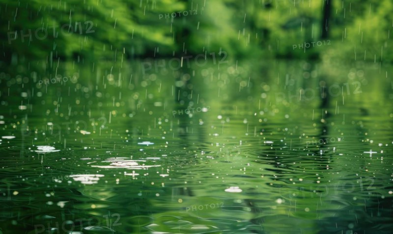 Springtime rain showers creating gentle ripples on the surface of the lake AI generated