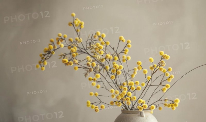 A detailed shot of Mimosa stems arranged in a vase AI generated
