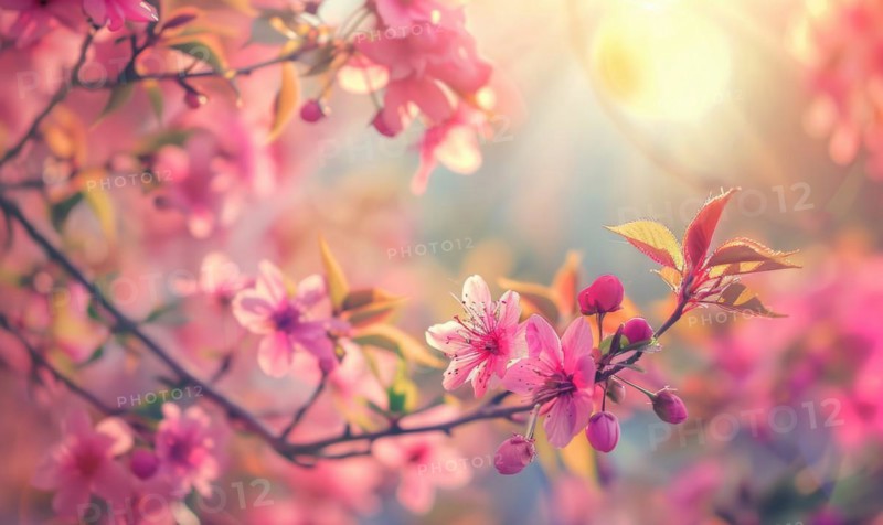 Blooming cherry blossom tree, closeup view, selective focus, bokeh AI generated