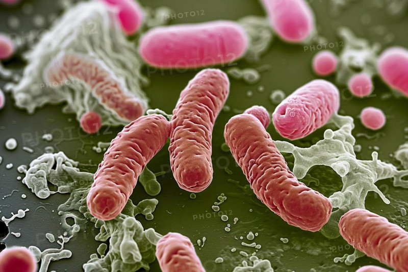 Electron micrograph image of Escherichia Coli bacteria. KI generiert, generiert, AI generated