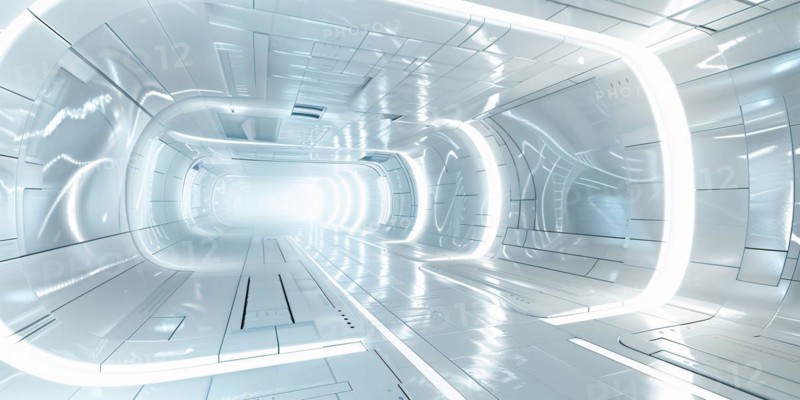 Futuristic white hallway. KI generiert, generiert, AI generated