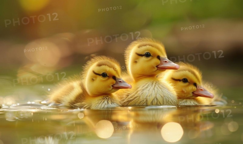 Ducklings swimming in a pond, close up view AI generated