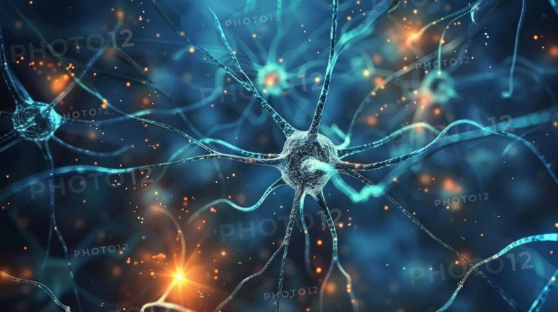 Blue neural network with interconnected neurons and synapses, ai generated, AI generated