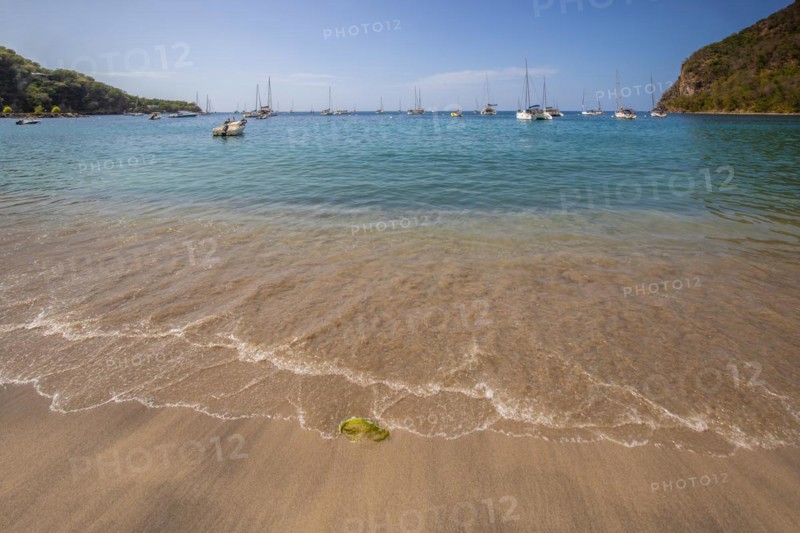 A beach in the Caribbean on the Atlantic coast in Deshaies, Guadeloupe, French Antilles, North America