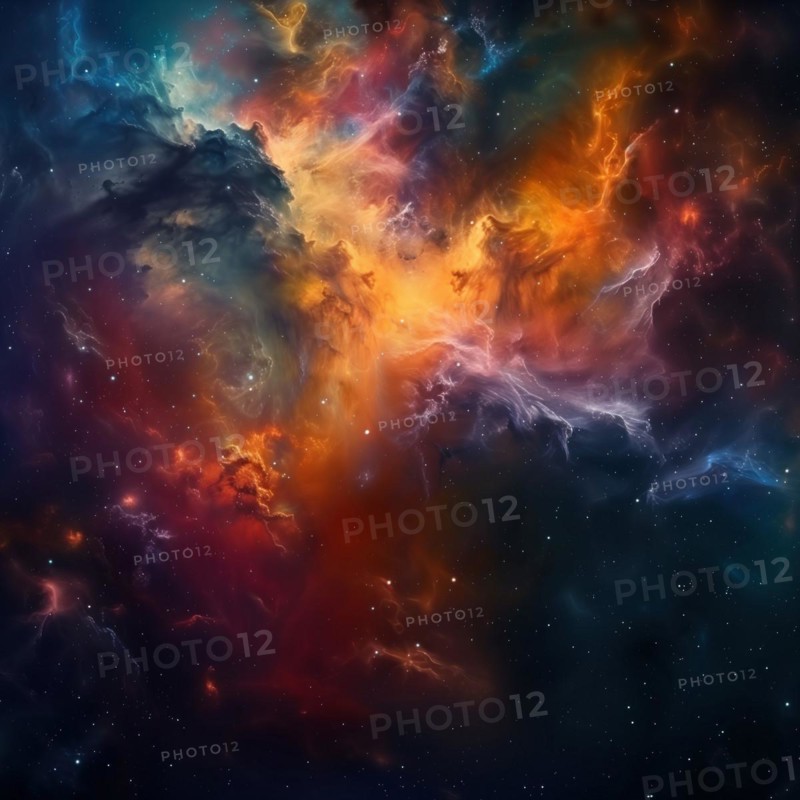 A mesmerizing view of a colorful nebula, showcasing a vibrant dance of clouds and star formations, illuminating the deep space with an ethereal glow, AI generated