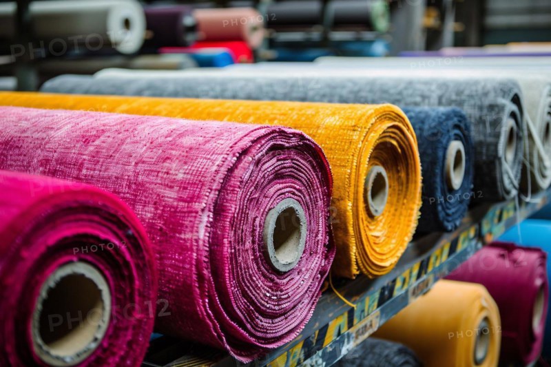 Rolls of fabric in textile factory. KI generiert, generiert, AI generated
