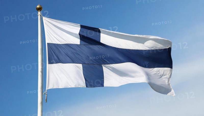 Flag, the national flag of Finland fluttering in the wind