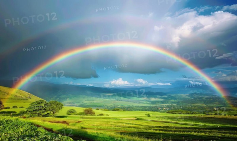Rainbow over a countryside landscape AI generated