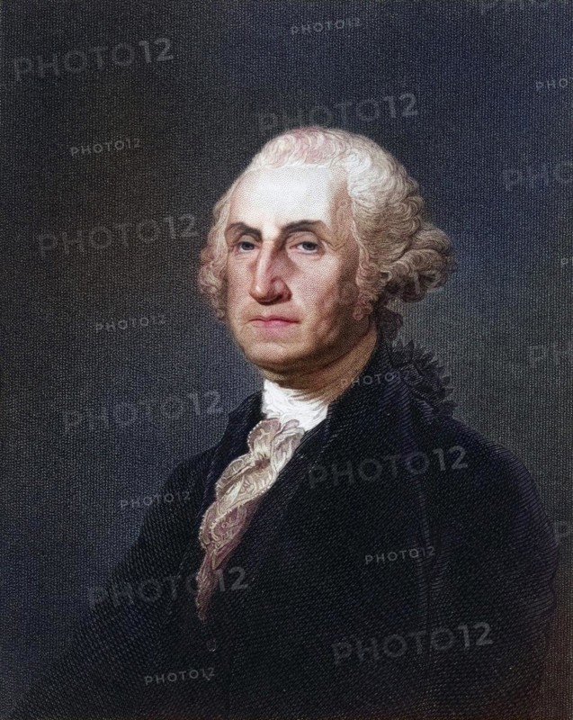 George Washington (born 22 February 1732 on the Wakefield estate, died 14 December 1799 on Mount Vernon, Virginia) was the first President of the United States of America from 1789 to 1797, Historical, digitally restored reproduction from a 19th century original, Record date not stated