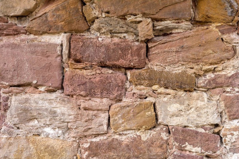 Wall made of sandstone, natural stone, quarry stone and mortar, background picture, old town, Ortenberg, Vogelsberg, Wetterau, Hesse, Germany, Europe