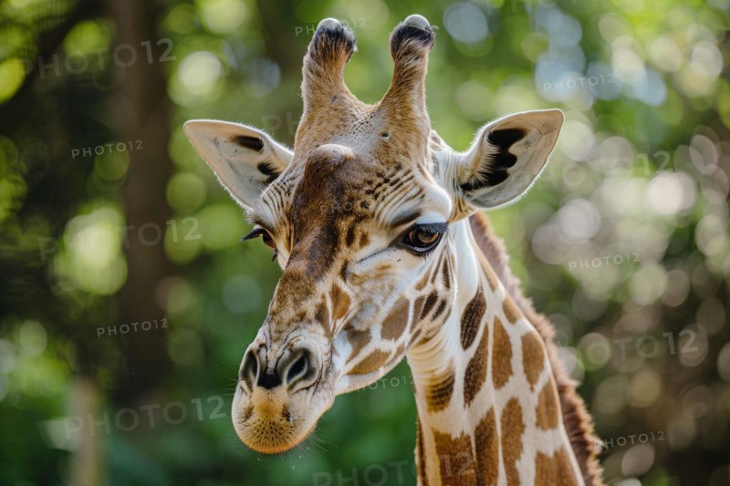 Close up of head of wild giraffe. KI generiert, generiert, AI generated