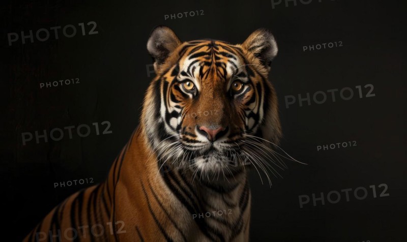 A Javan tiger portrait on black background AI generated