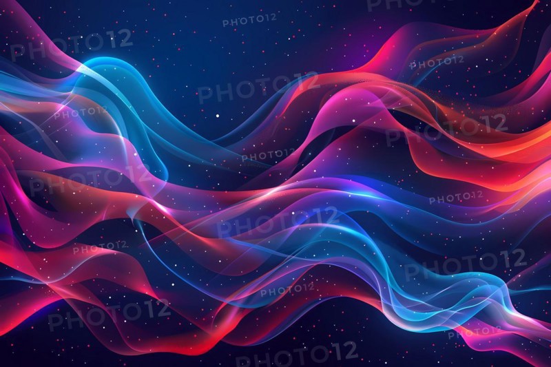 Dynamic abstract neon waves flowing in vibrant blue, pink, and purple hues, illustration, AI generated
