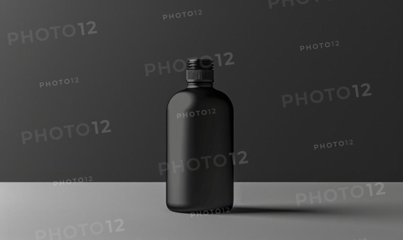 Matte black glass bottle mockup housing a premium quality beard oil enriched with natural oils and vitamins AI generated