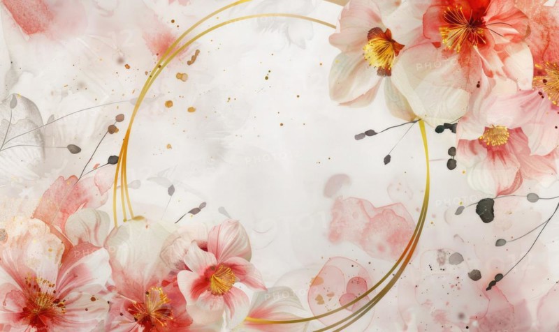 Thin golden frame on watercolor background, space for text AI generated