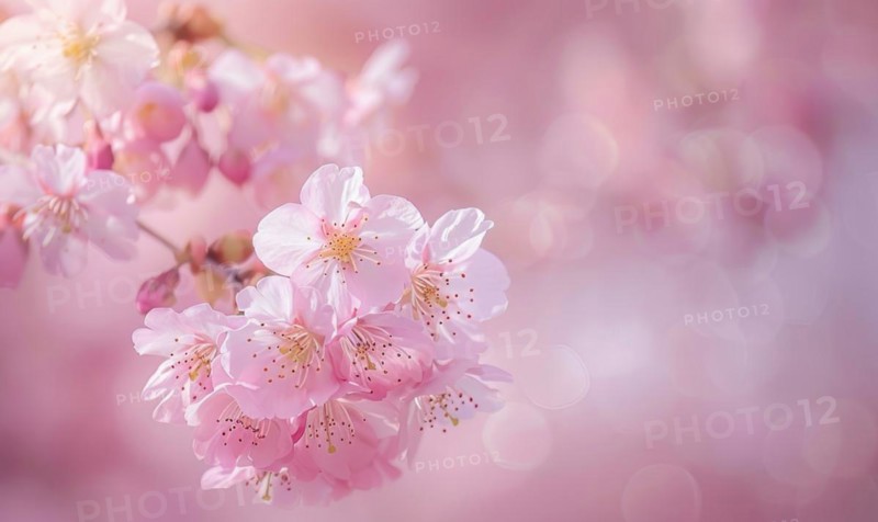 Cherry blossom petals in the breeze, floral background, soft focus, blurred background AI generated