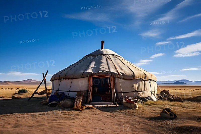 Traditional mongolian yurt in the mongolian desert, AI generated