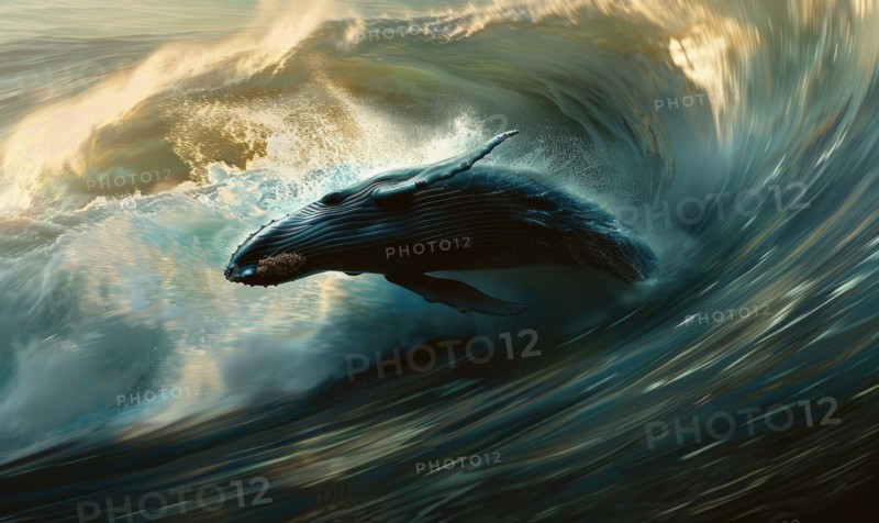 Digital painting style illustration of a humpback whale in the ocean AI generated
