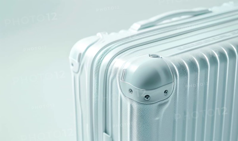 Close-up view of a silver modern suitcase with a focus on its handle and texture AI generated