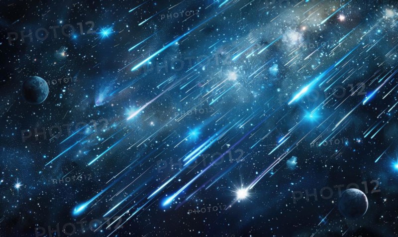 Celestial scene of a meteor shower with stars and planets sprawled across the cosmos AI generated