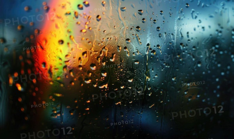 Colorful rainbow after spring rain, rainbow on dark cloudy sky AI generated