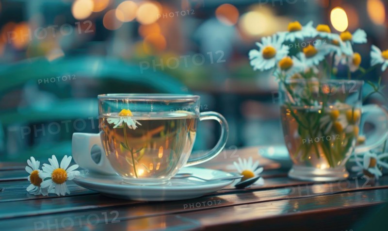 Chamomile tea served in a cozy cafe AI generated