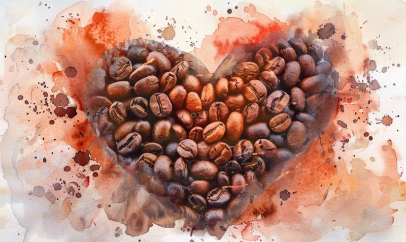 Coffee beans arranged in a heart shape AI generated