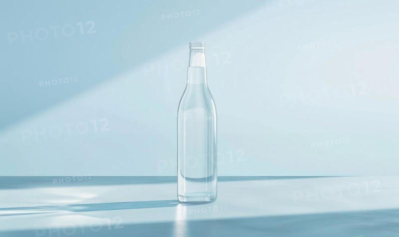 Crystal clear glass bottle mockup showcasing a premium quality mineral water sourced from natural springs AI generated