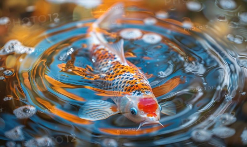 Close-up of a beautiful koi fish rising to the surface of the water AI generated