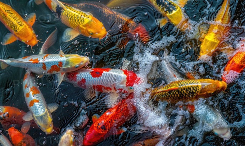 A group of colorful koi fish swimming in a tranquil pond AI generated