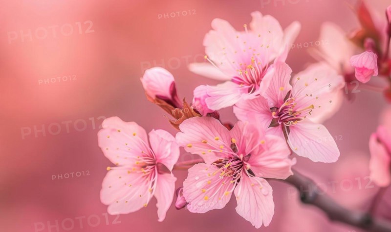 Blooming cherry blossom tree, closeup view, selective focus, bokeh AI generated