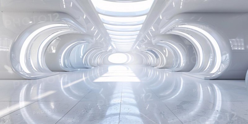 Futuristic white hallway. KI generiert, generiert, AI generated