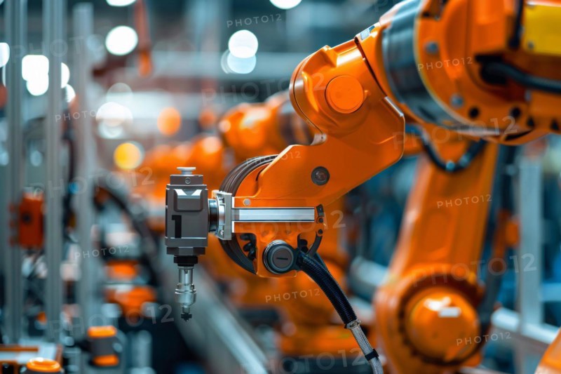 Mechanical arm performing work in factory. KI generiert, generiert, AI generated