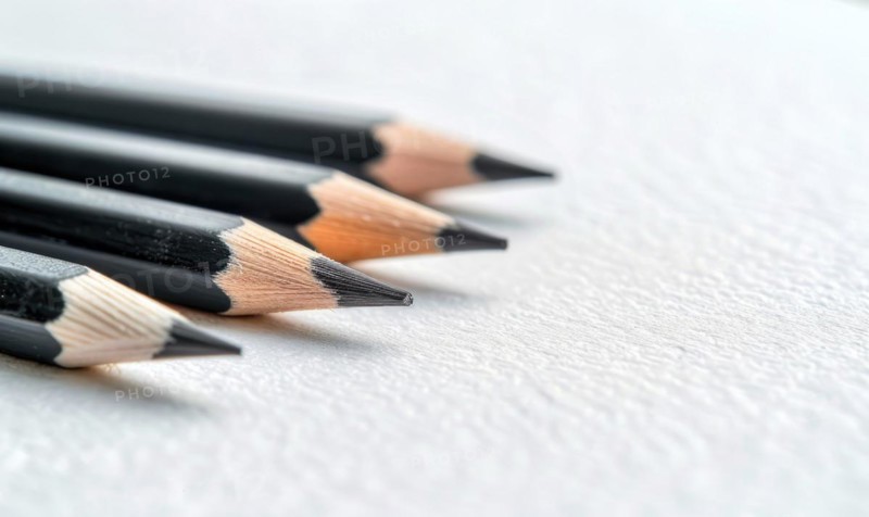 Graphite pencils lying on a blank sheet of white paper AI generated