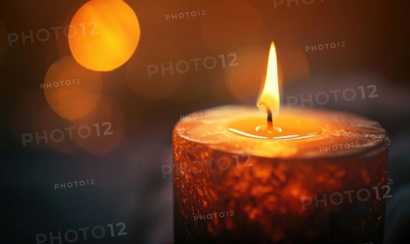 Close-up of a candle's gentle flicker illuminating a serene setting AI generated