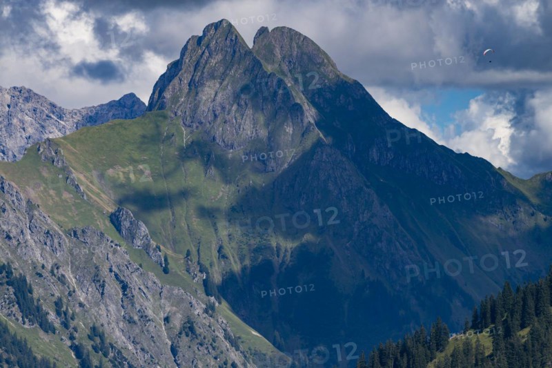 Mountain panorama from Soellereck to Hoefats, 2259m, Allgaeu Alps, Allgaeu, Bavaria, Germany, Europe