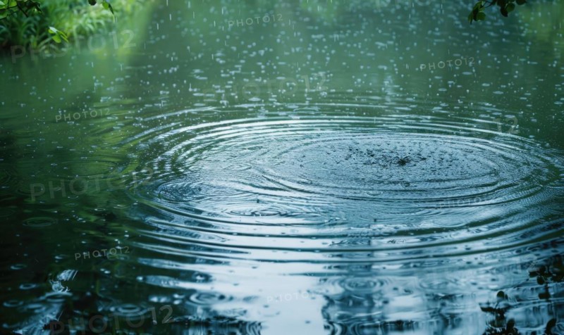 Springtime rain showers creating gentle ripples on the surface of the lake AI generated