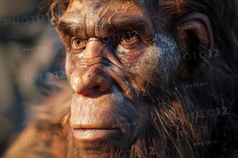 Face of Neanderthal man. KI generiert, generiert, AI generated