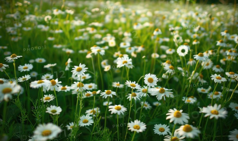 Chamomile plant growing in a garden, spring nature background AI generated
