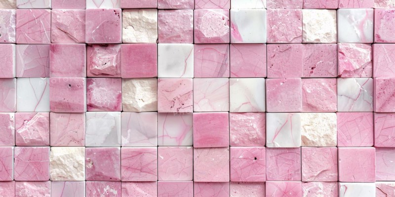 Wall with square shaped white and pink stone cubes. KI generiert, generiert, AI generated