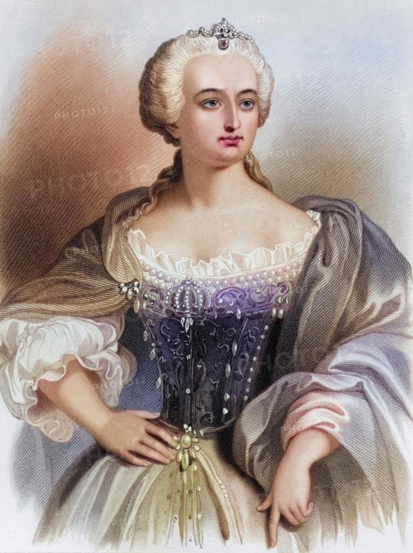 Maria Theresa of Austria (born 13 May 1717 in Vienna, died 29 November 1780 in Vienna) was a princess of the House of Habsburg. The Archduchess of Austria and Queen of Hungary and Bohemia, among others, who reigned from 1740 until her death, was one of the leading monarchs of the era of enlightened absolutism, Historical, digitally restored reproduction from a 19th century original, Record date not stated