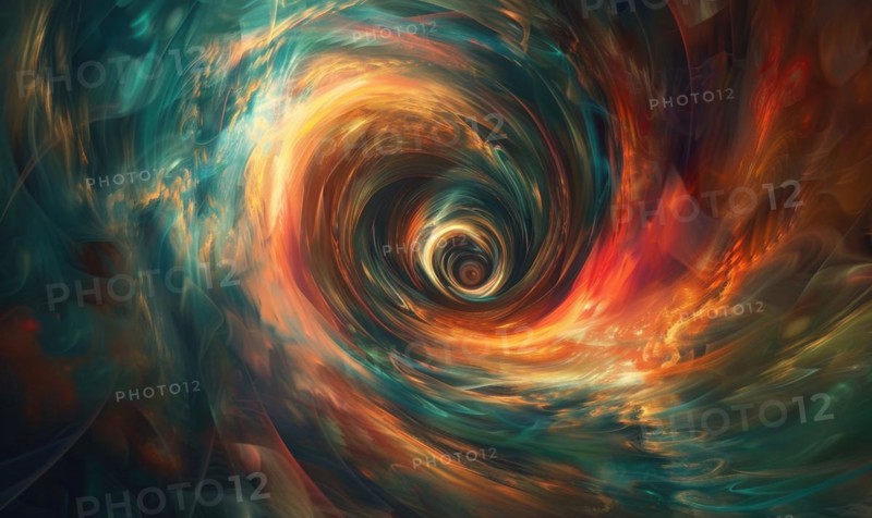 Artistic abstract of a swirling galaxy in teal and orange tones AI generated