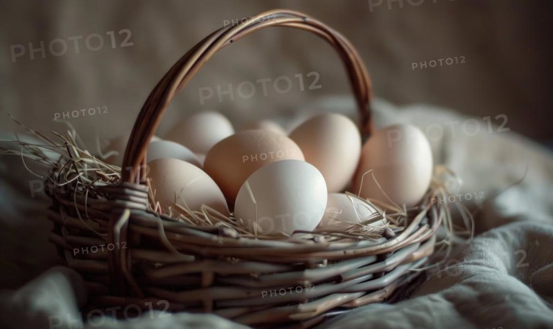 Eggs arranged in a wicker basket AI generated