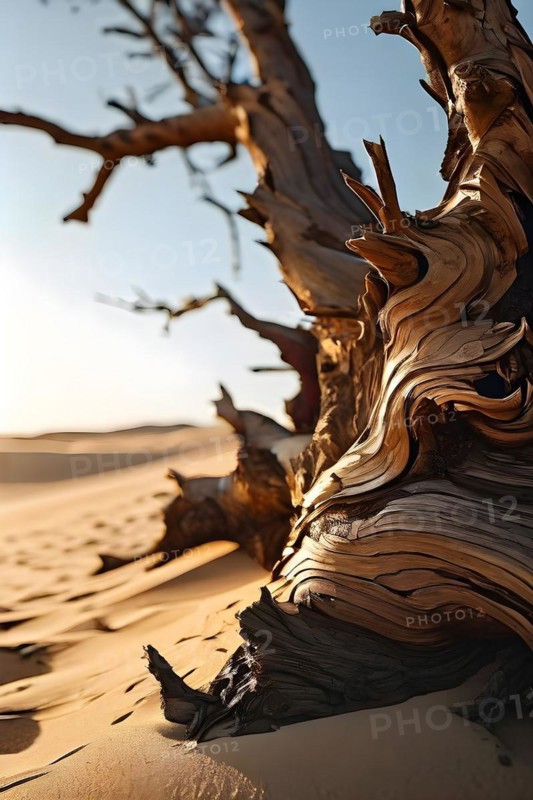 Saxaul tree branches stabilizing gobi desert sand dunes, AI generated