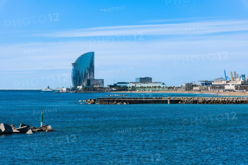 View from the Olympic harbour to the city beach of Barcelona
