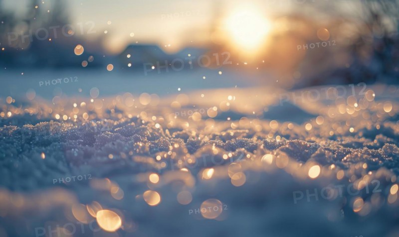 Bokeh lights sparkling against a snowy landscape, closeup view AI generated