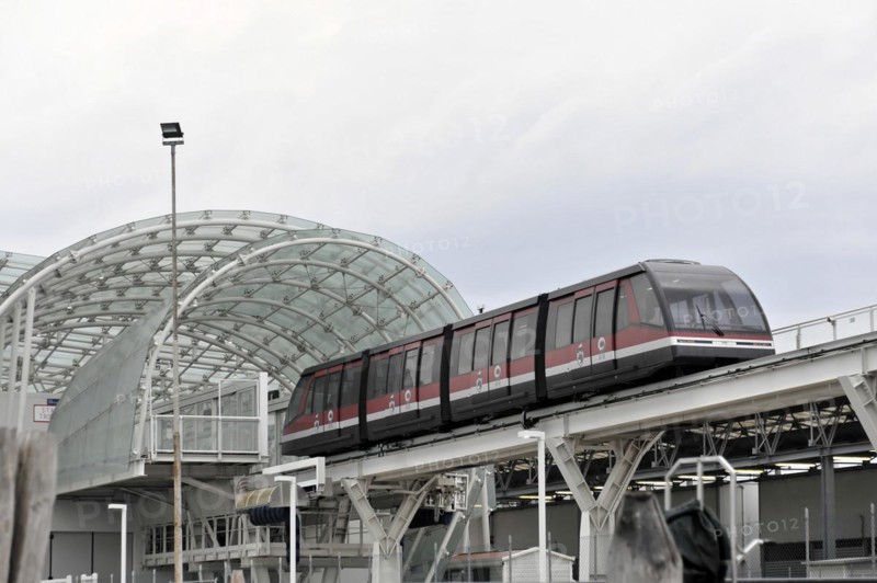 Modern railway vehicle at the station with futuristic roofing, Venice, Veneto, Italy, Europe