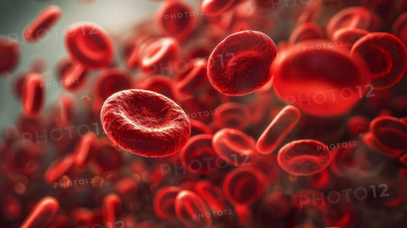A multitude of red blood cells in focus with a blurry background, ai generated, AI generated
